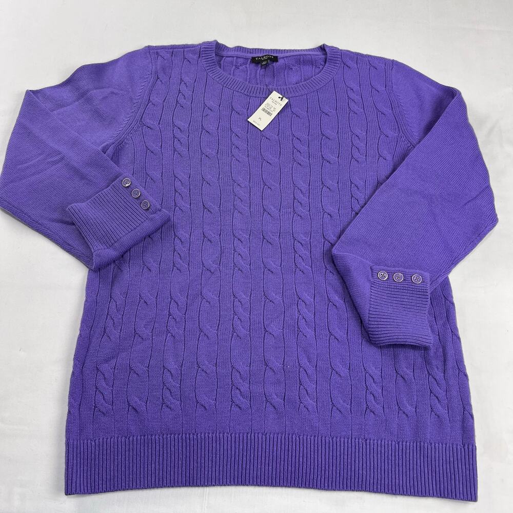 Talbots Vintage Purple Cable Knit Wool Blend Sweater Women's SZ Large Petite NWT